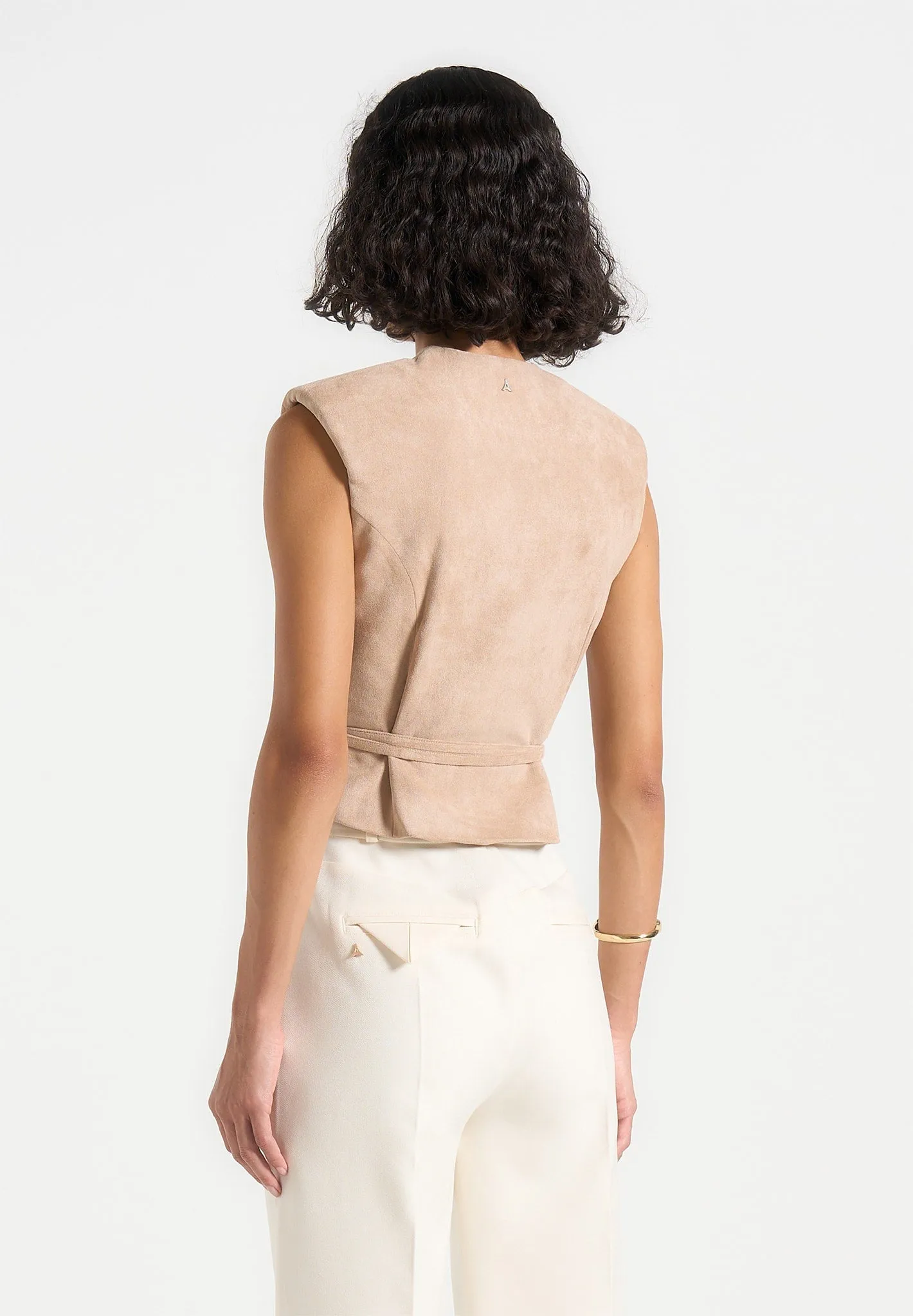 Jeanne - Suede Wrap Waistcoat with Belt - Beige sold by Maniere De Voir product image thumbnail 4