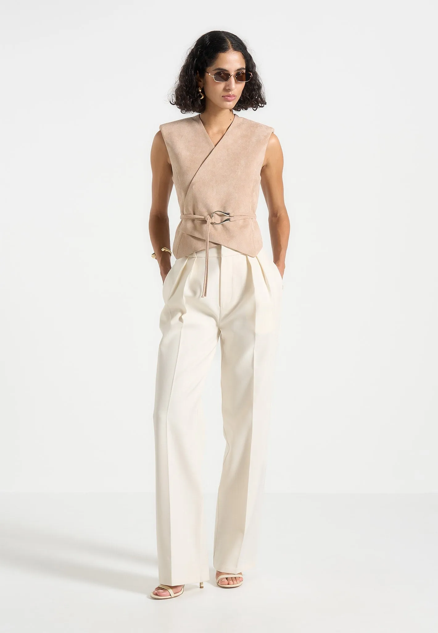 Jeanne - Suede Wrap Waistcoat with Belt - Beige sold by Maniere De Voir product image thumbnail 2