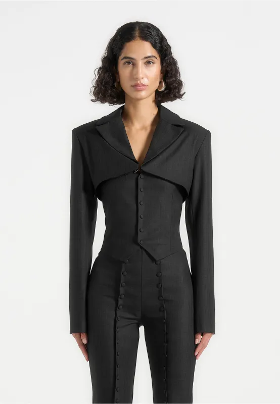 Lise - Cropped Tailored Blazer & Button Detail Bandeau - Black made by Maniere De Voir