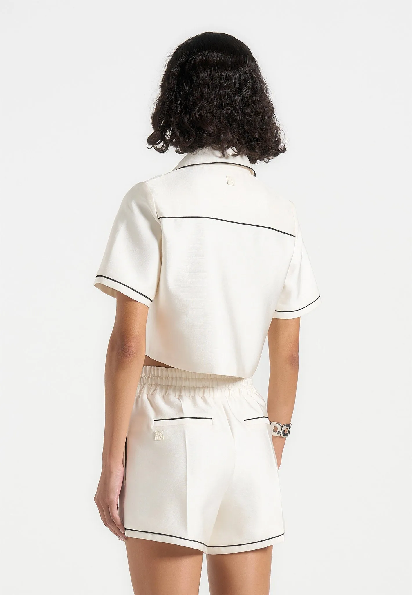 Maude - Satin Cropped Shirt with Piping - Off White sold by Maniere De Voir product image thumbnail 4