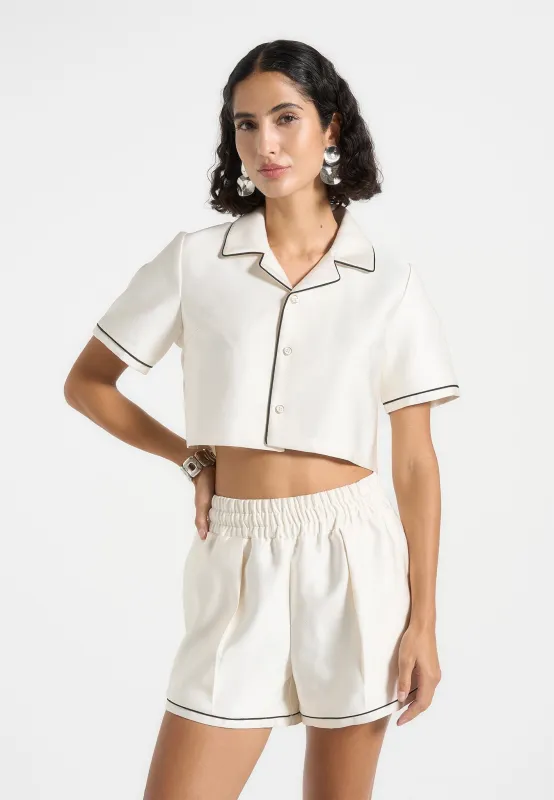 Maude - Satin Cropped Shirt with Piping - Off White made by Maniere De Voir