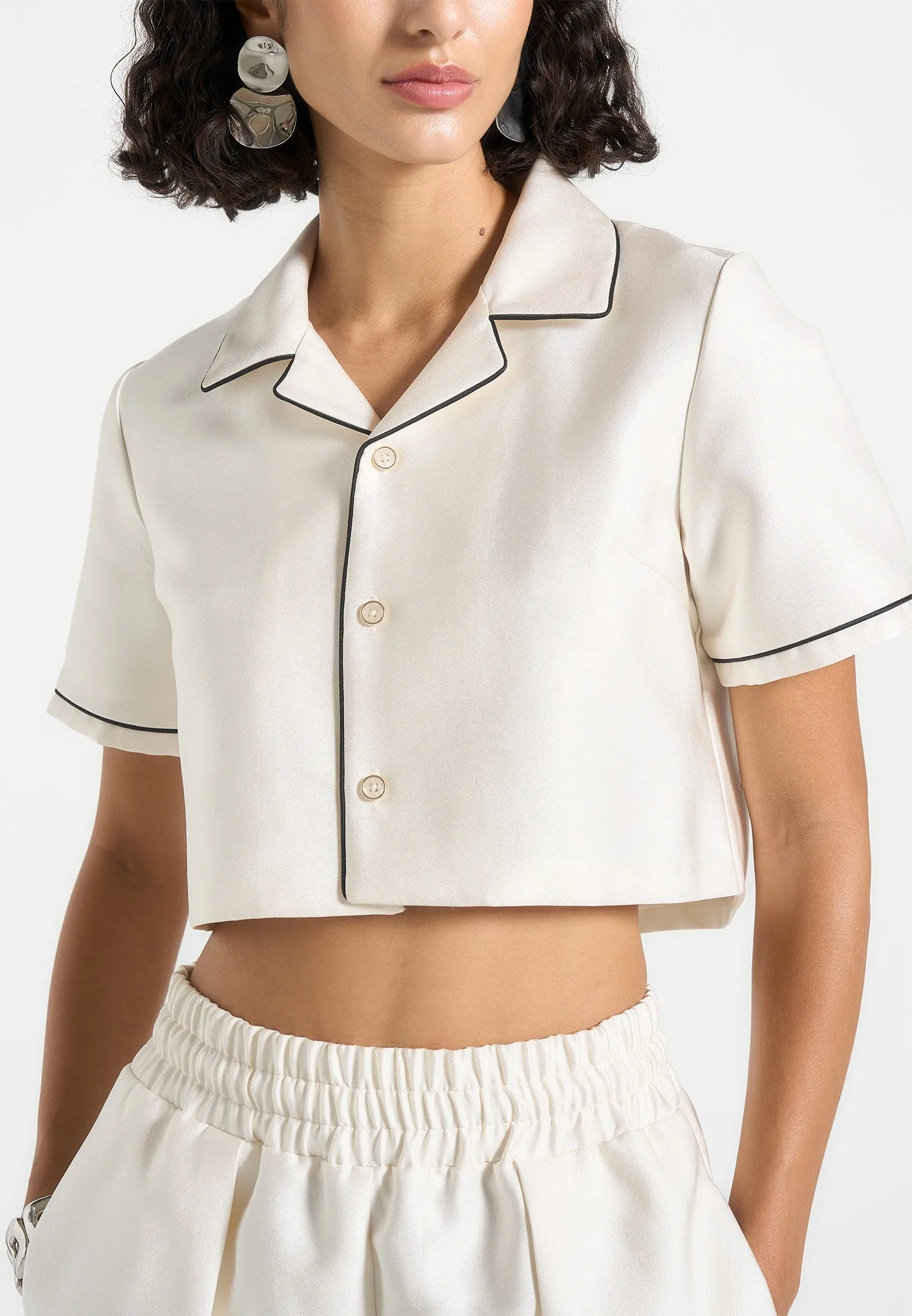 Maude - Satin Cropped Shirt with Piping - Off White sold by Maniere De Voir product image thumbnail 3