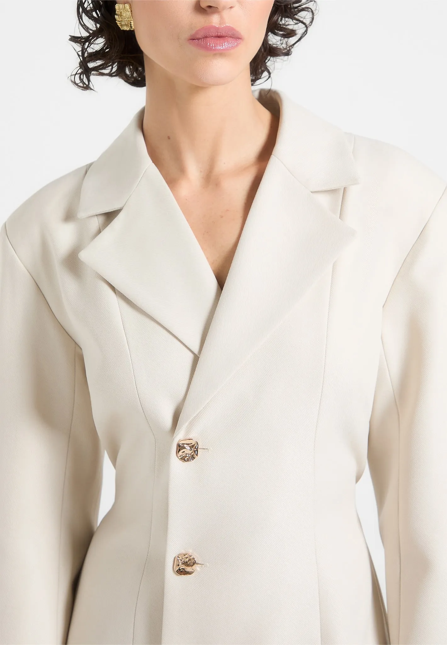 Nicole - Tailored Cinch Blazer Dress with Pleats - Cream/Beige sold by Maniere De Voir product image thumbnail 3