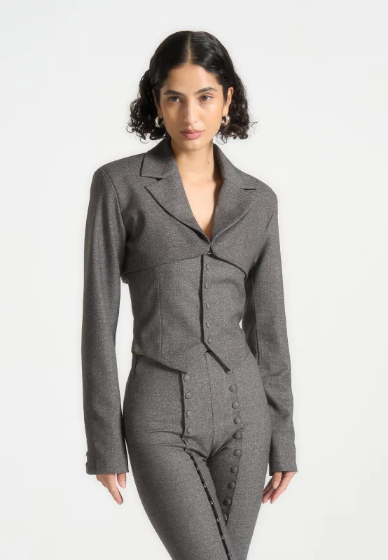 Lise - Cropped Tailored Blazer & Button Detail Bandeau - Dark Grey made by Maniere De Voir