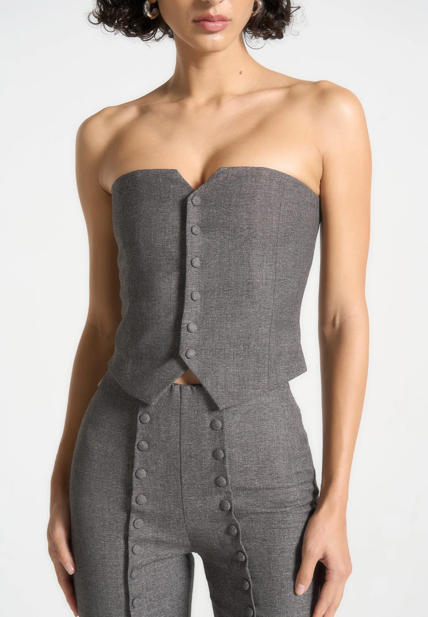 Lise - Cropped Tailored Blazer & Button Detail Bandeau - Dark Grey sold by Maniere De Voir product image thumbnail 2