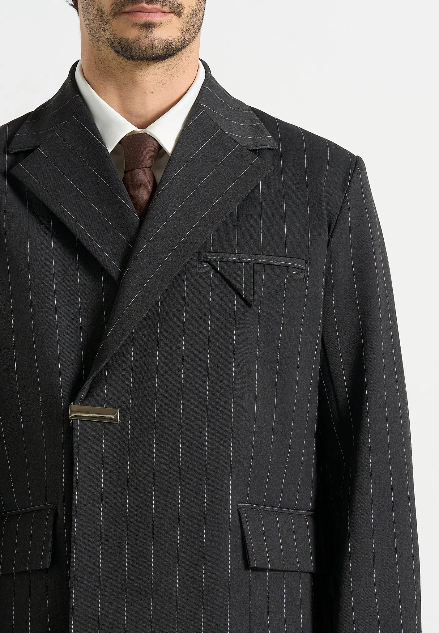 Gaston - Double Breasted Pinstripe Suit Jacket - Grey sold by Maniere De Voir product image thumbnail 3