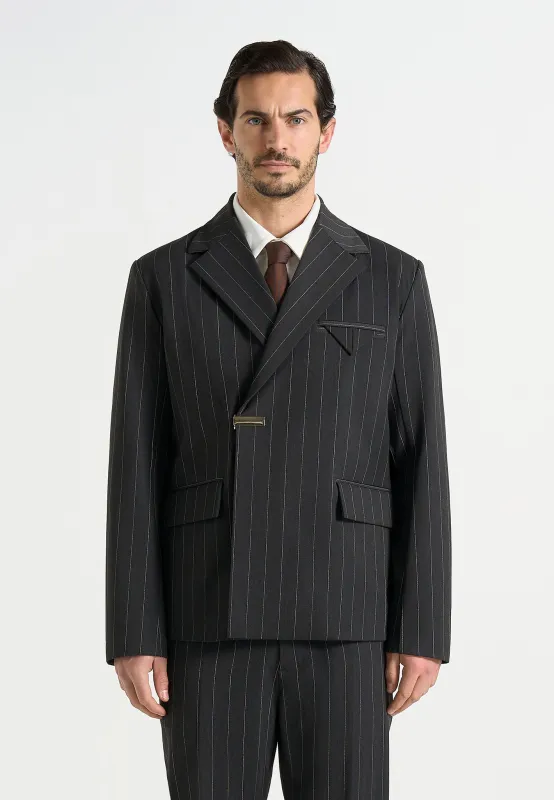 Gaston - Double Breasted Pinstripe Suit Jacket - Grey made by Maniere De Voir
