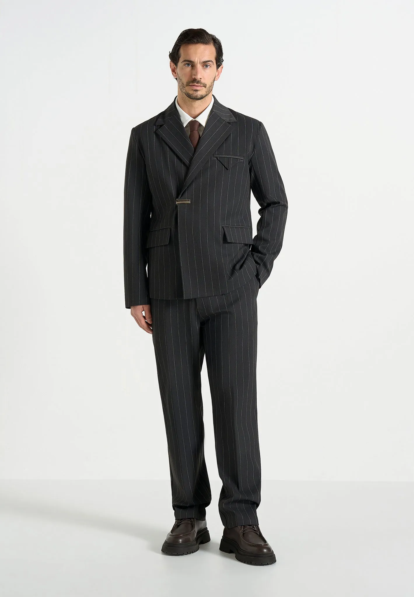 Gaston - Double Breasted Pinstripe Suit Jacket - Grey sold by Maniere De Voir product image thumbnail 2