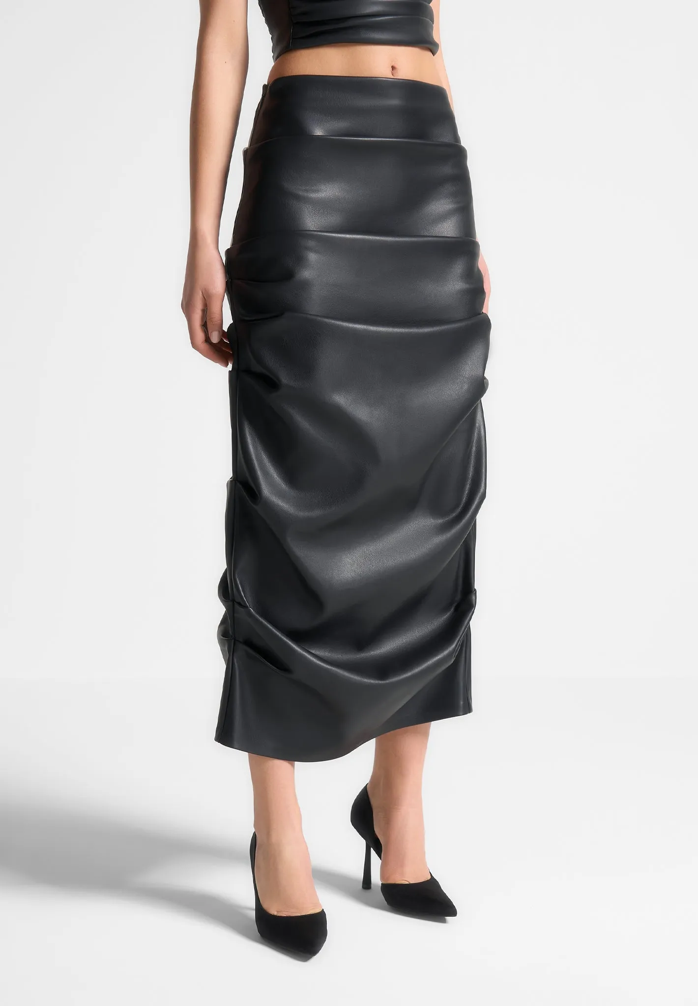 Apolline - Tacked Leather Midaxi Skirt - Black sold by Maniere De Voir product image thumbnail 3
