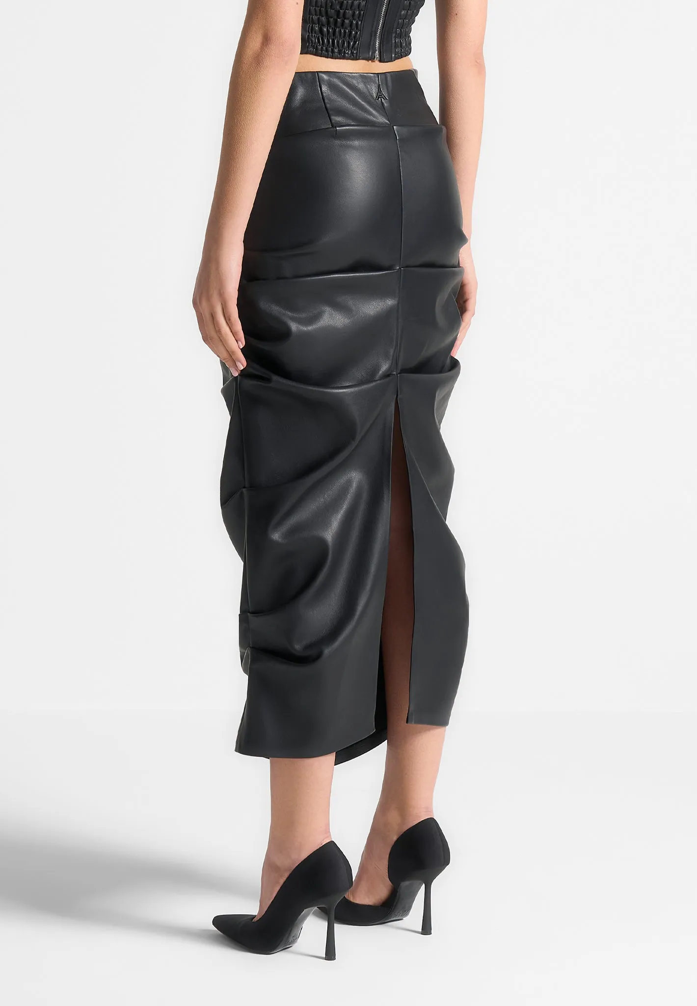 Apolline - Tacked Leather Midaxi Skirt - Black sold by Maniere De Voir product image thumbnail 4