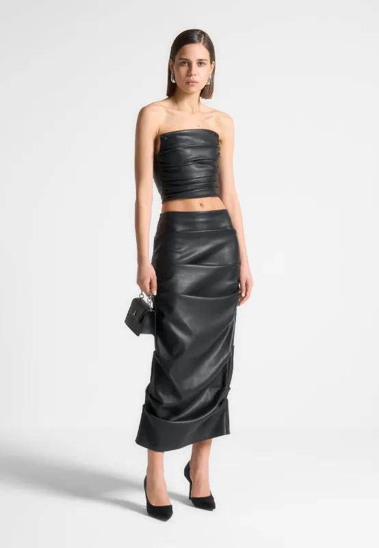 Apolline - Tacked Leather Midaxi Skirt - Black made by Maniere De Voir