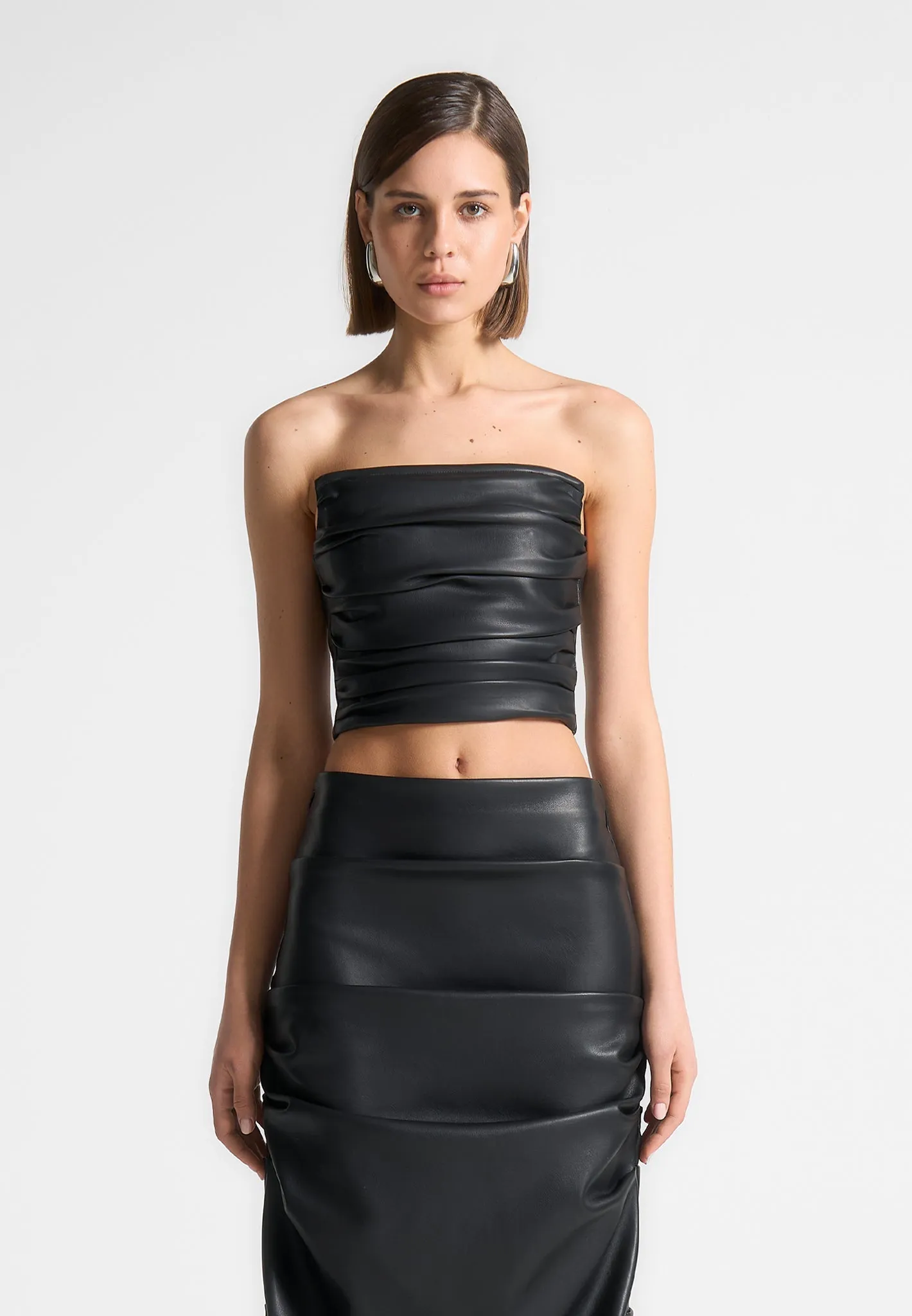 Pleated Bandeau Leather Corset Top - Black sold by Maniere De Voir
