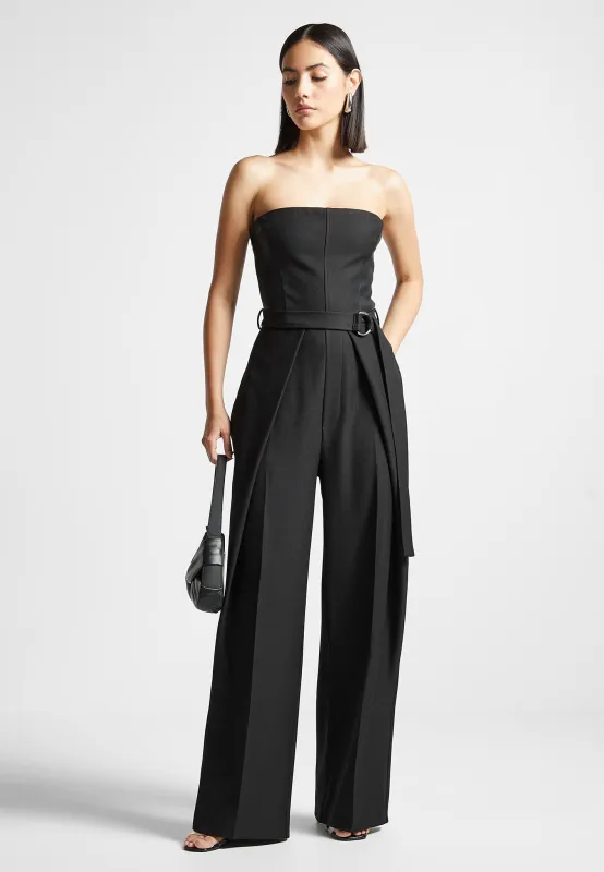 Sabine - Tailored Pleat Jumpsuit with Belt - Black made by Maniere De Voir