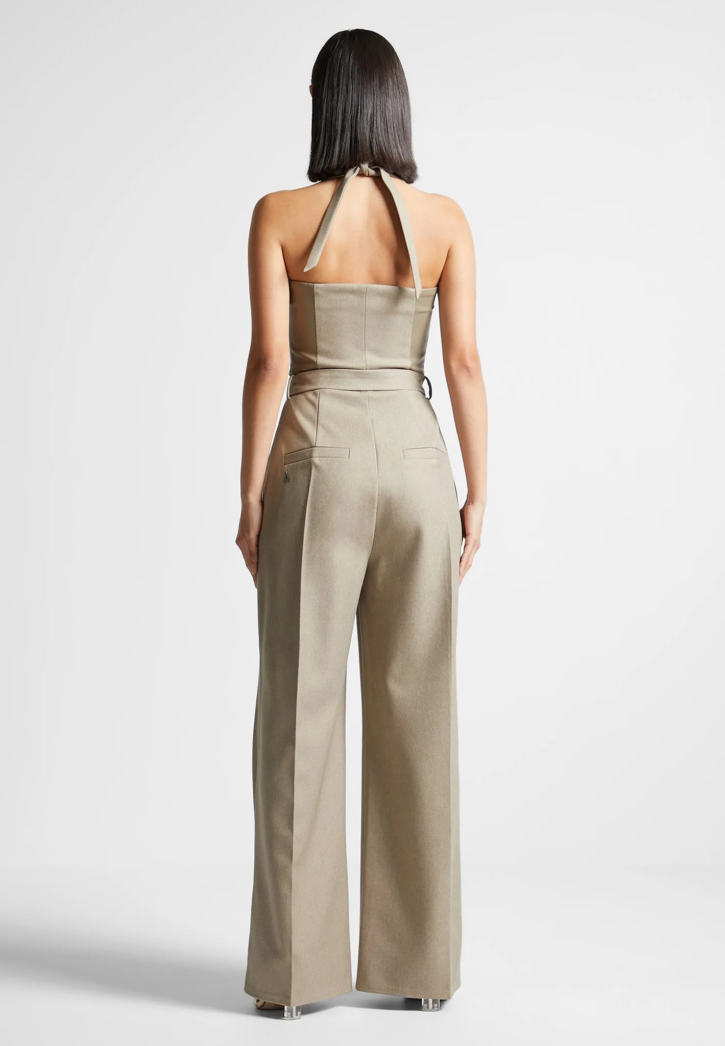 Sabine - Tailored Pleat Jumpsuit with Belt - Beige sold by Maniere De Voir product image thumbnail 5