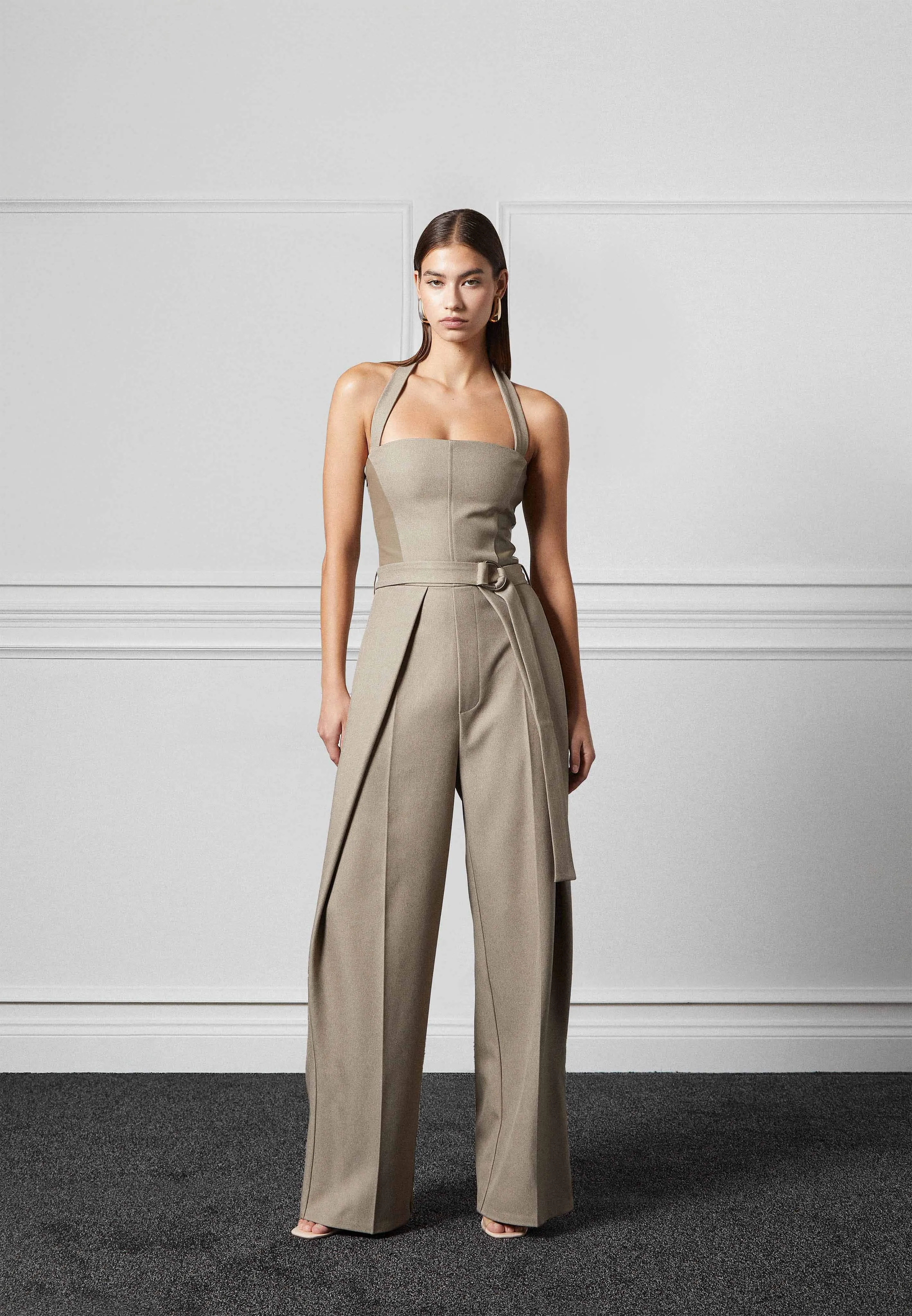 Sabine - Tailored Pleat Jumpsuit with Belt - Beige sold by Maniere De Voir product image thumbnail 2