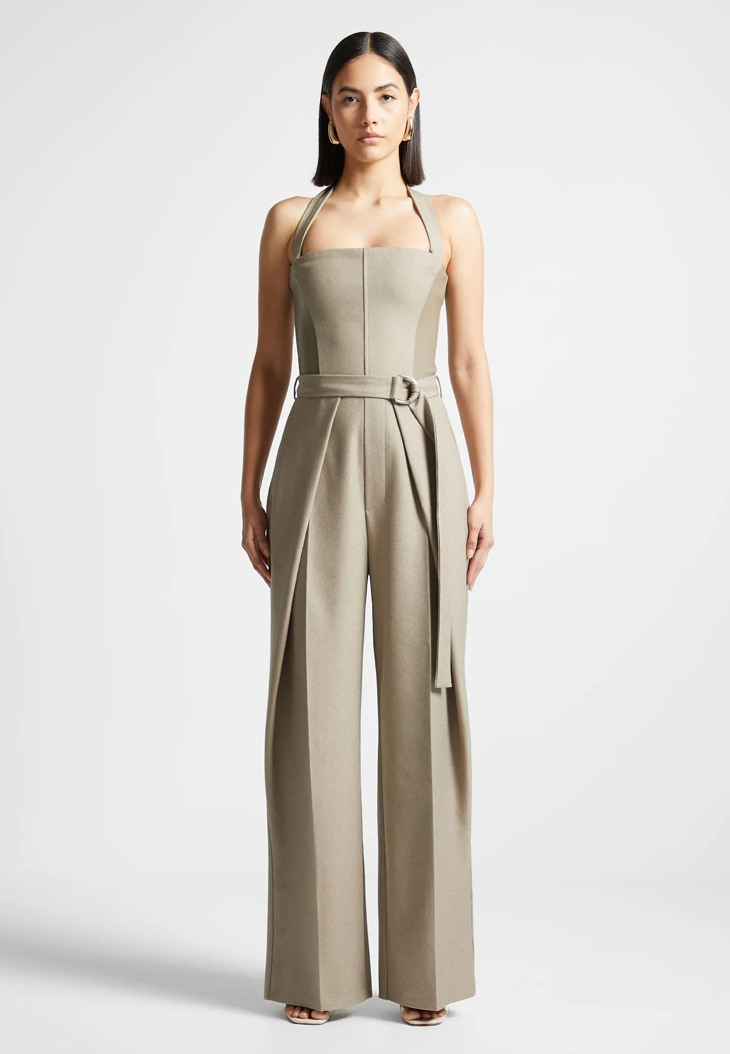 Sabine - Tailored Pleat Jumpsuit with Belt - Beige sold by Maniere De Voir product image thumbnail 3