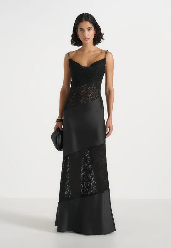 Naya - Asymmetric Lace Maxi Dress - Black made by Maniere De Voir