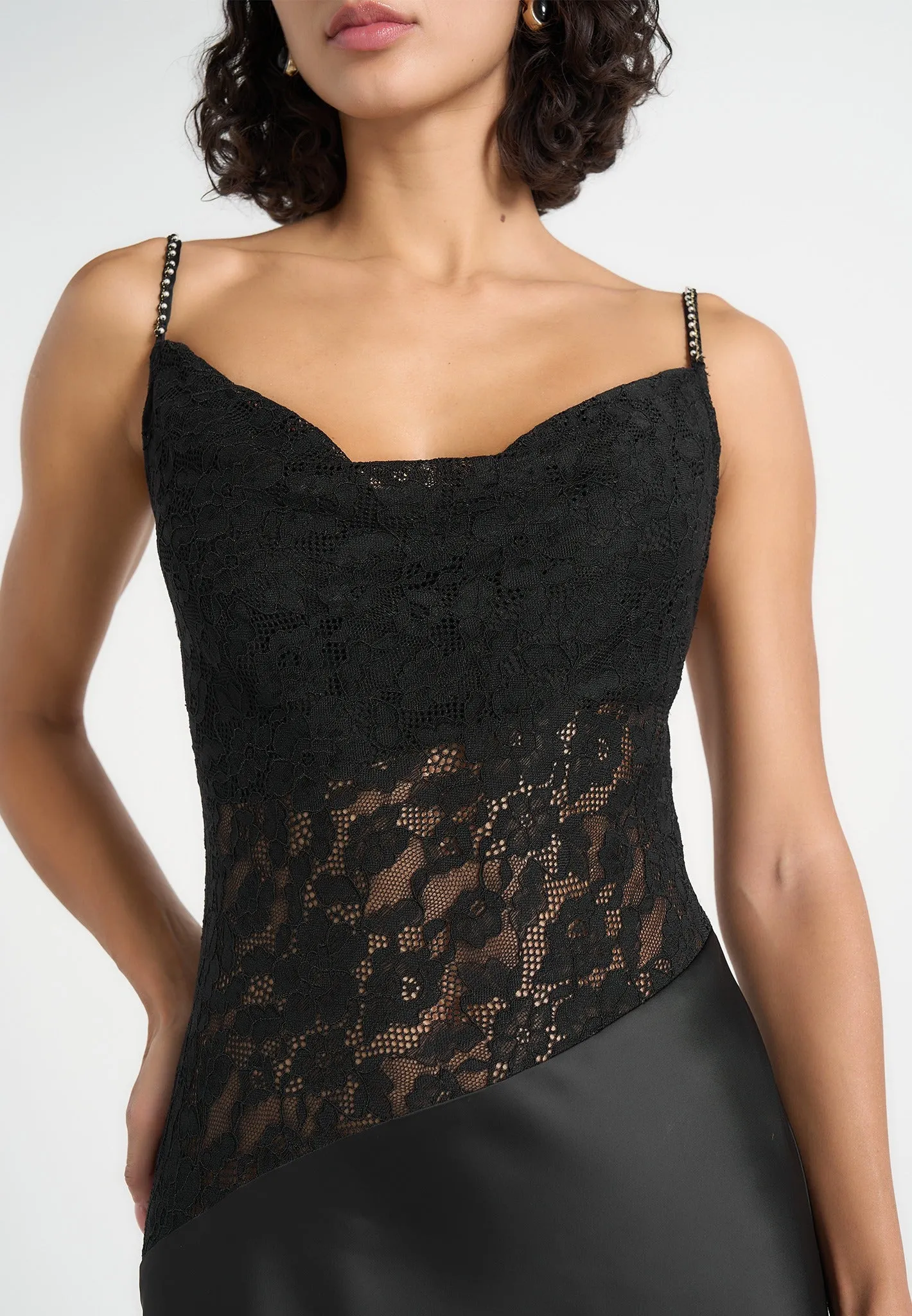Naya - Asymmetric Lace Maxi Dress - Black sold by Maniere De Voir product image thumbnail 3