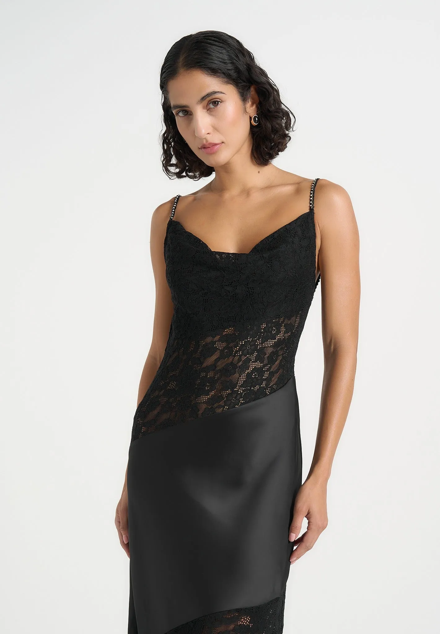 Naya - Asymmetric Lace Maxi Dress - Black sold by Maniere De Voir product image thumbnail 5