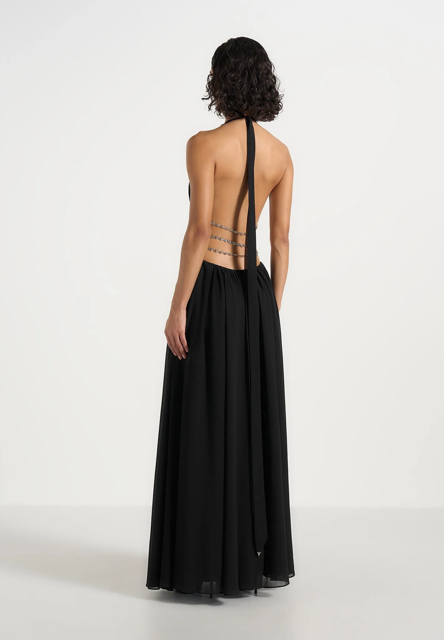 June - Chain Belt Cut-Out Georgette Halter Maxi Dress - Black sold by Maniere De Voir product image thumbnail 5