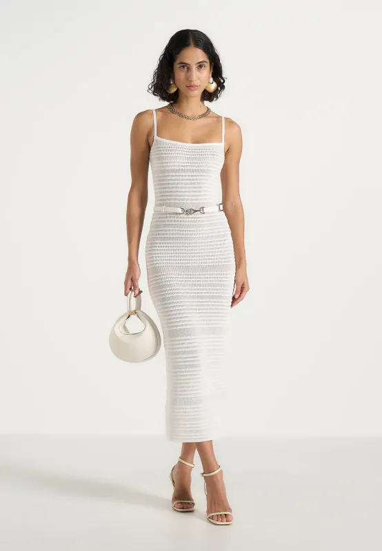 Danika - Metallic Knit Belted Midi Dress - White made by Maniere De Voir