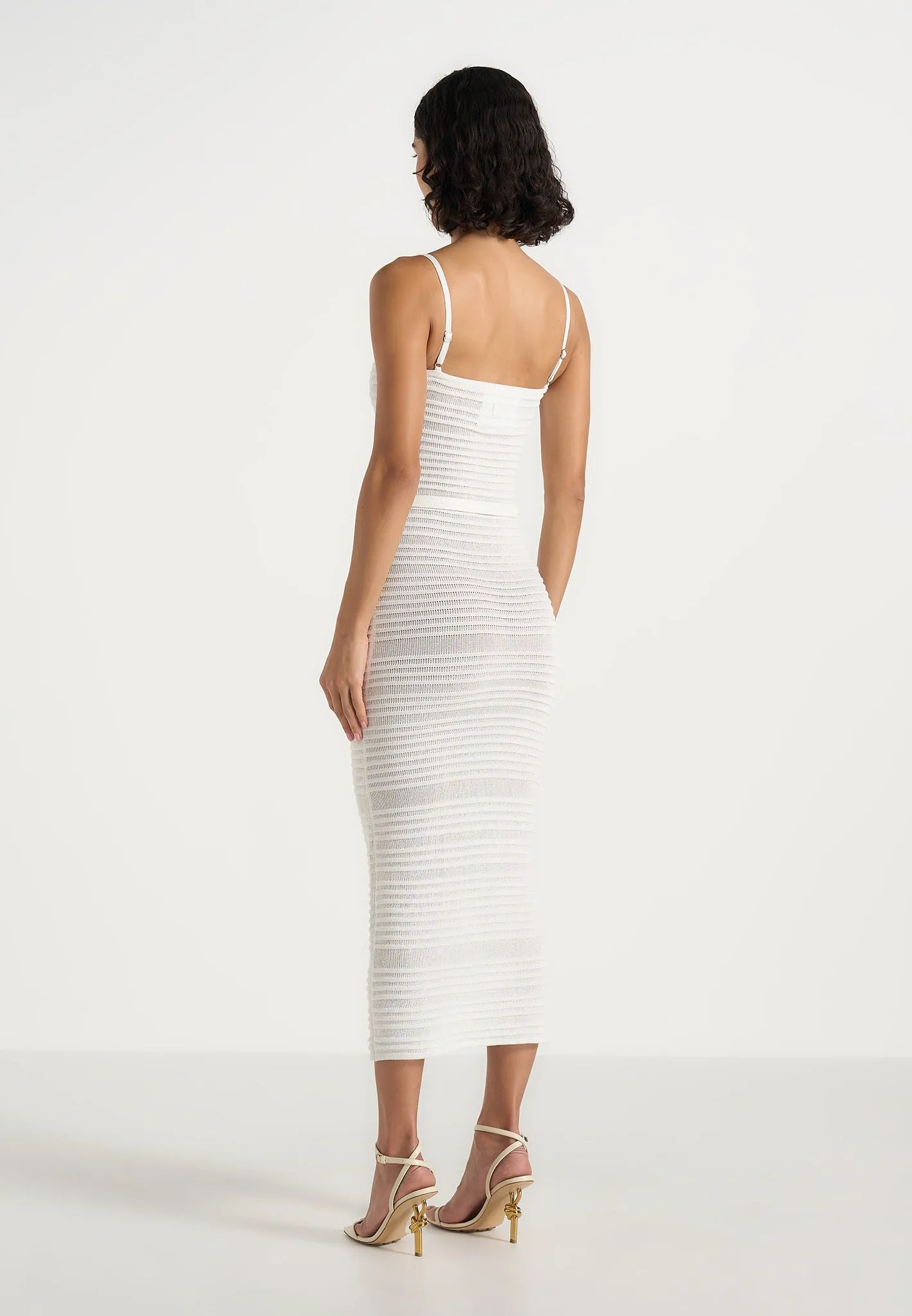 Danika - Metallic Knit Belted Midi Dress - White sold by Maniere De Voir product image thumbnail 4