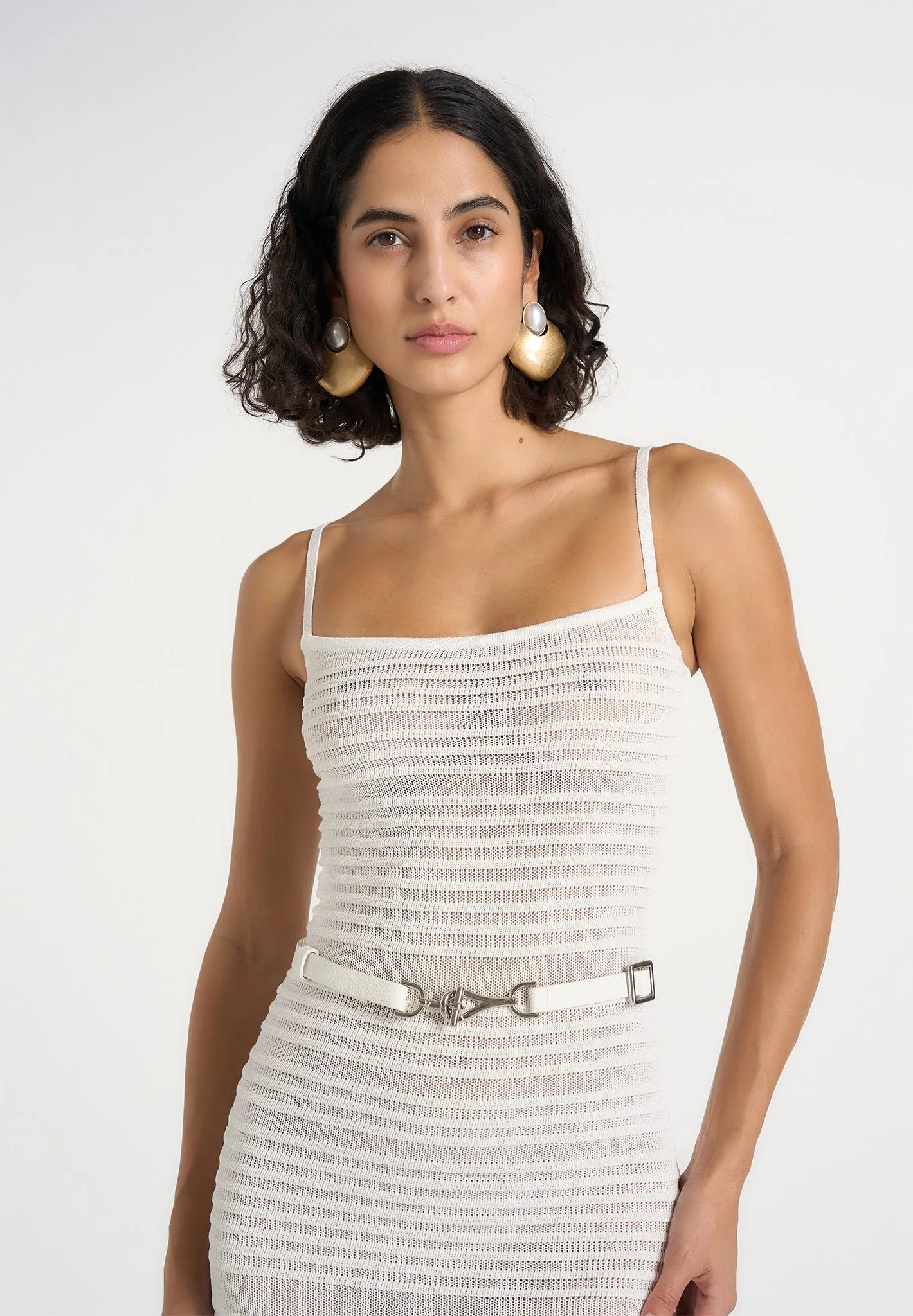 Danika - Metallic Knit Belted Midi Dress - White sold by Maniere De Voir product image thumbnail 3