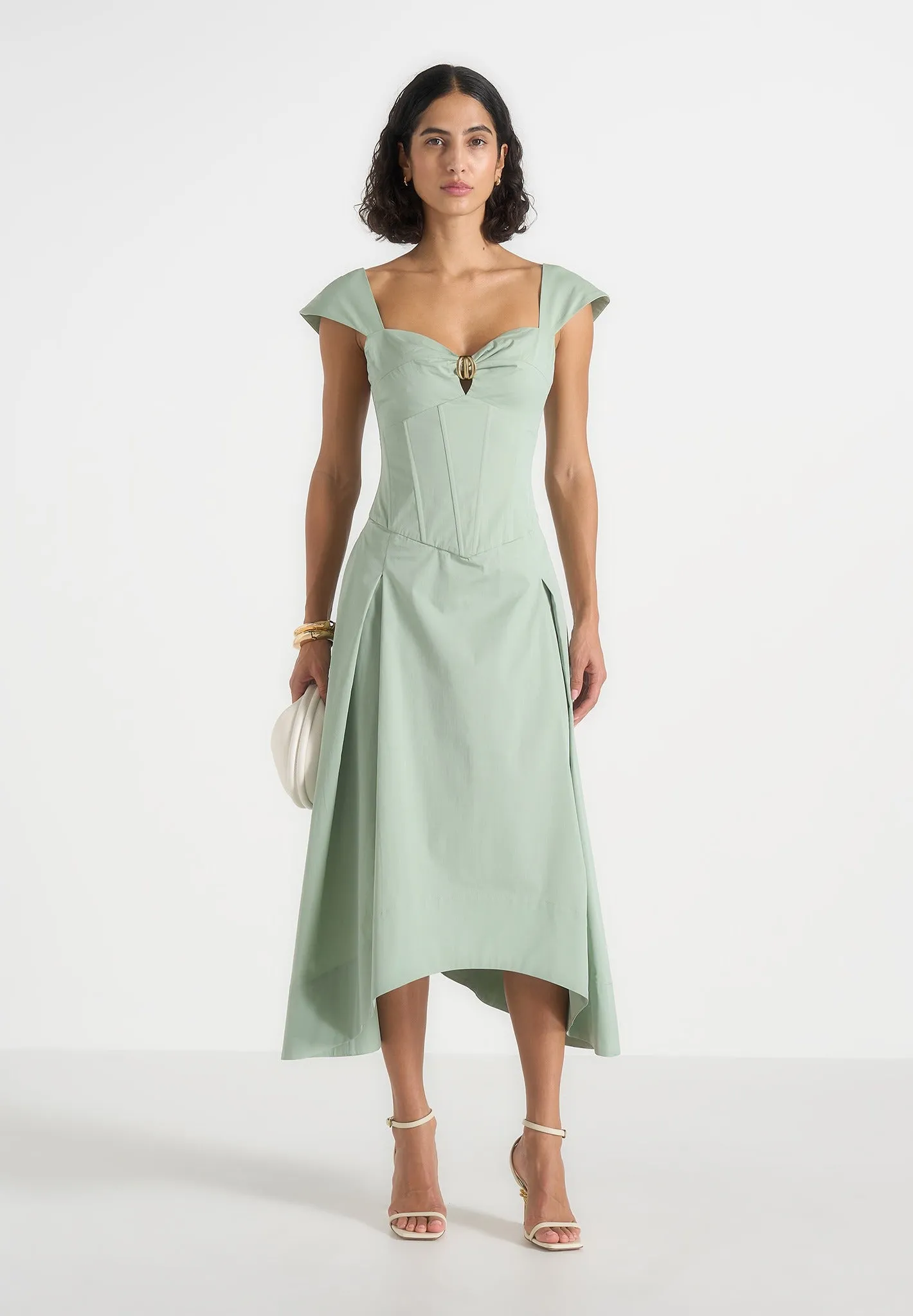 Faith - Cap Sleeve Corset Cotton Midi Dress - Sage sold by Maniere De Voir