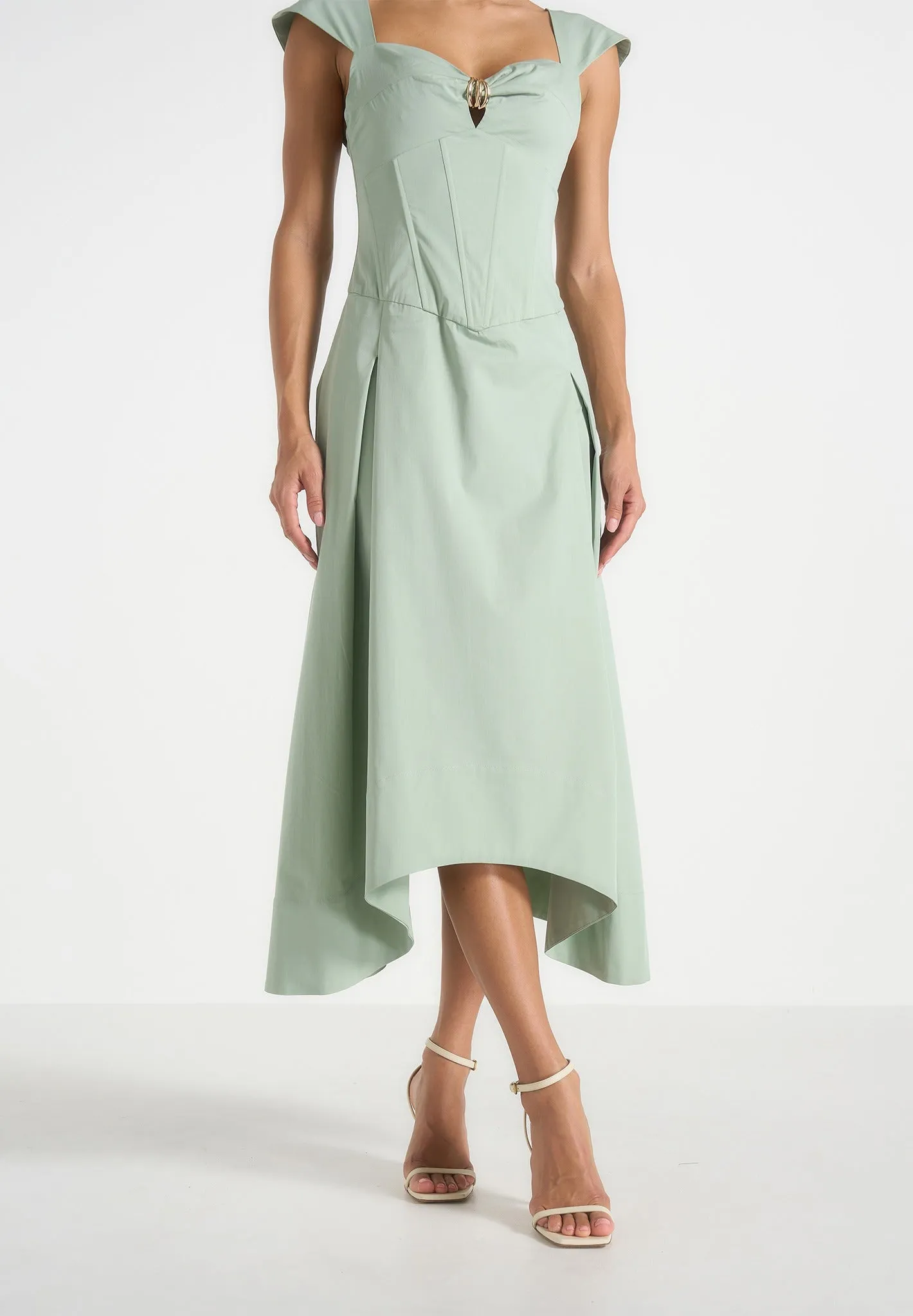 Faith - Cap Sleeve Corset Cotton Midi Dress - Sage sold by Maniere De Voir product image thumbnail 3