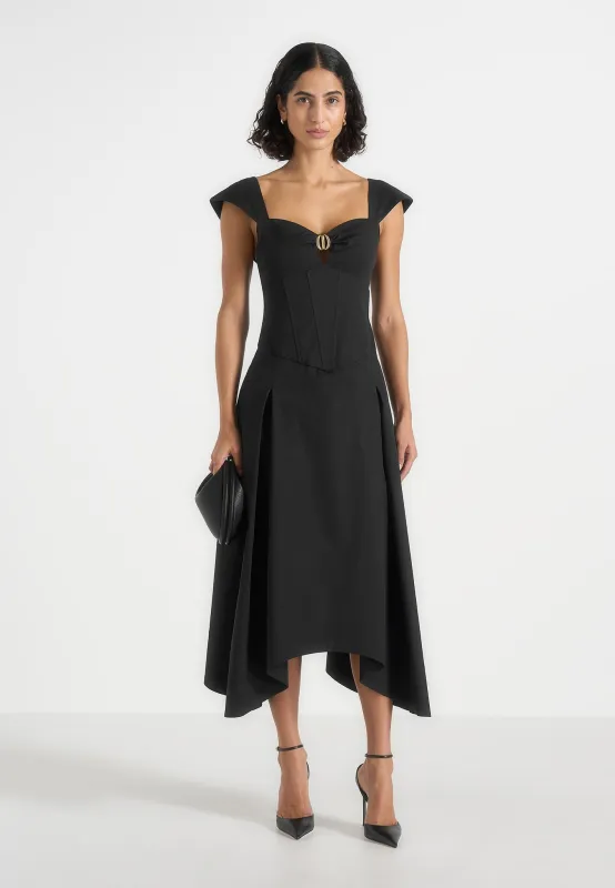 Faith - Cap Sleeve Corset Cotton Midi Dress - Black made by Maniere De Voir