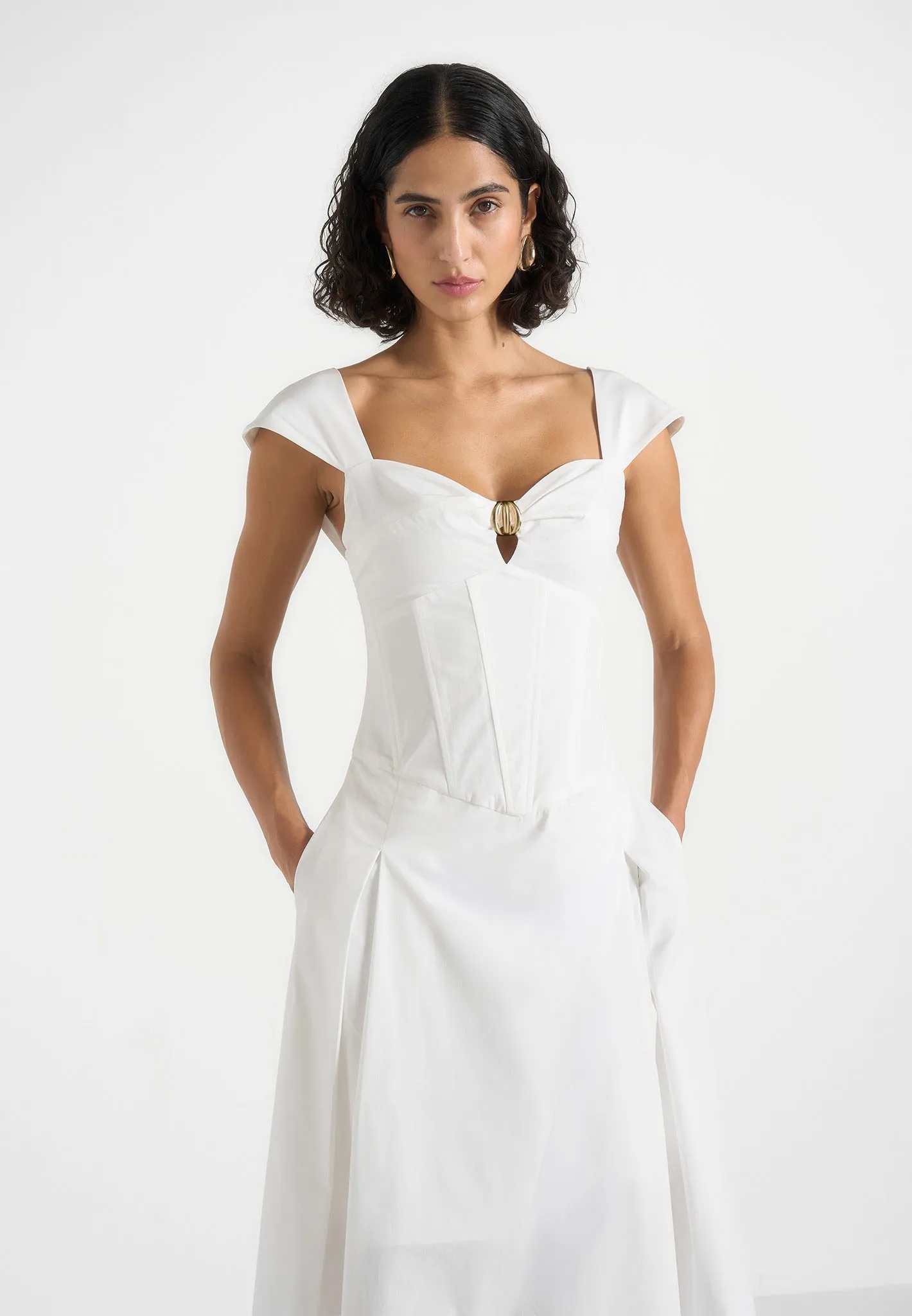 Faith - Cap Sleeve Corset Cotton Midi Dress - White sold by Maniere De Voir product image thumbnail 3