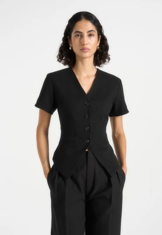Yolanda - Tailored Peplum Waistcoat - Black made by Maniere De Voir