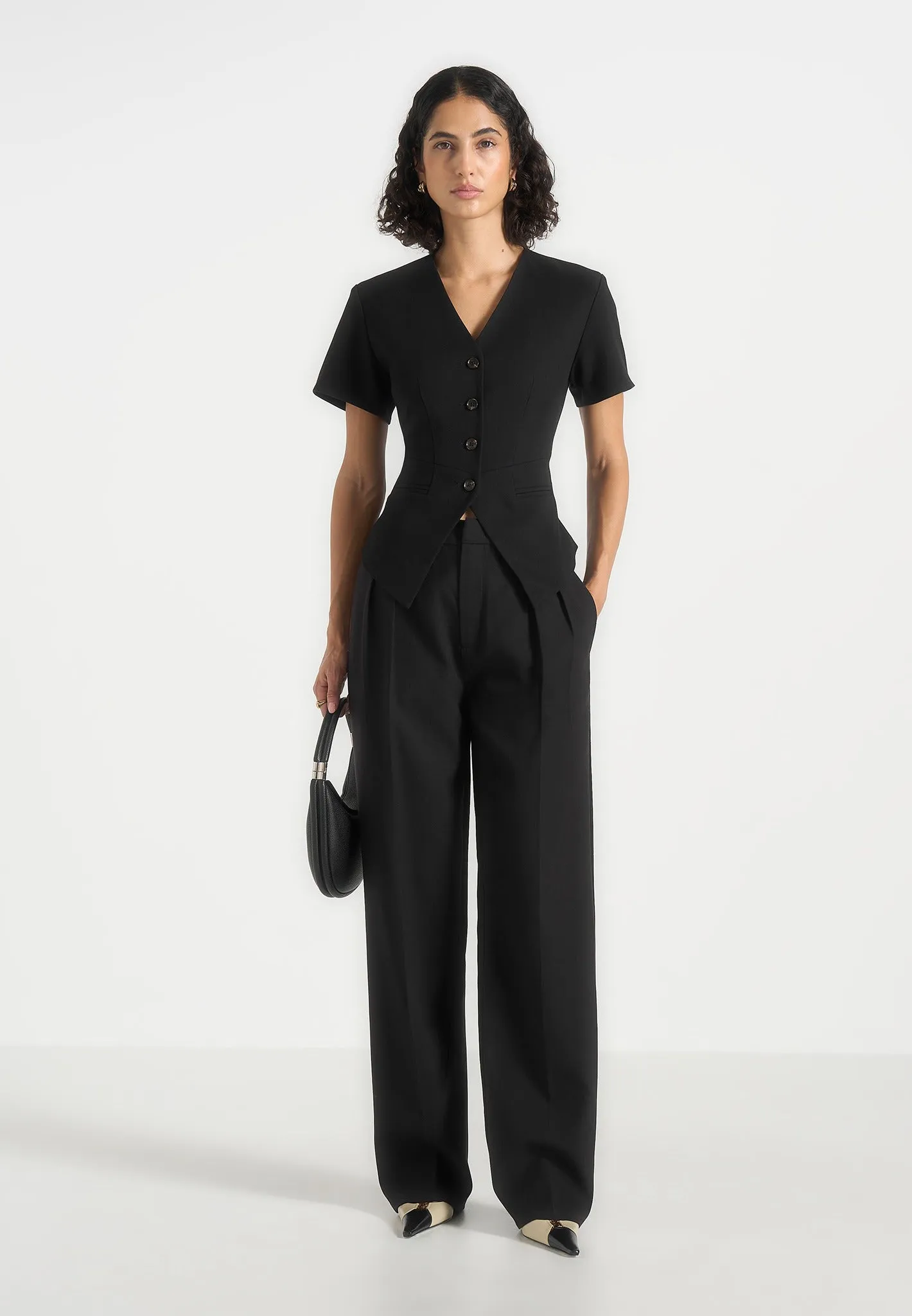 Yolanda - Tailored Peplum Waistcoat - Black sold by Maniere De Voir product image thumbnail 2