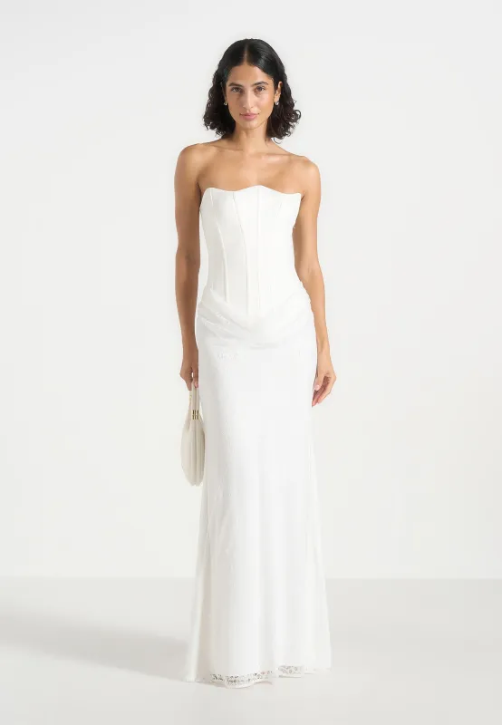 Corina - Satin Corset Cowl Lace Maxi Dress - White made by Maniere De Voir