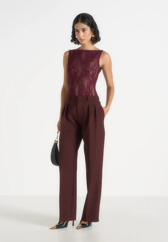 Rhonda - Open-Back Lace Bodysuit - Wine made by Maniere De Voir
