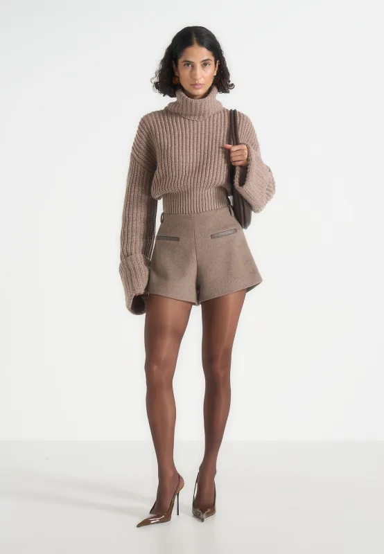 Tanya - High-Waisted Wool Shorts - Taupe made by Maniere De Voir