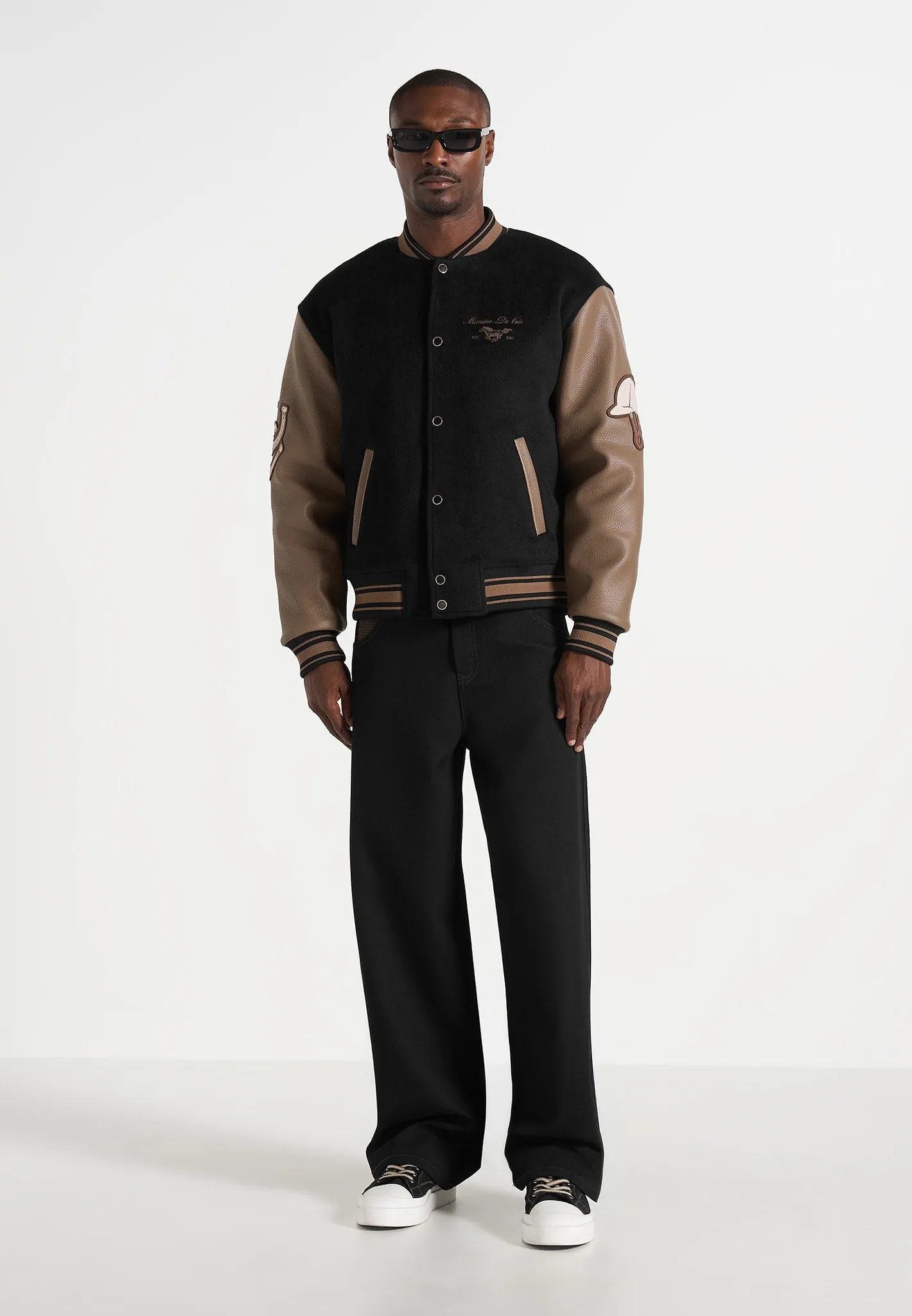 Equestrian Wool-Blend Varsity Jacket - Black sold by Maniere De Voir product image thumbnail 2