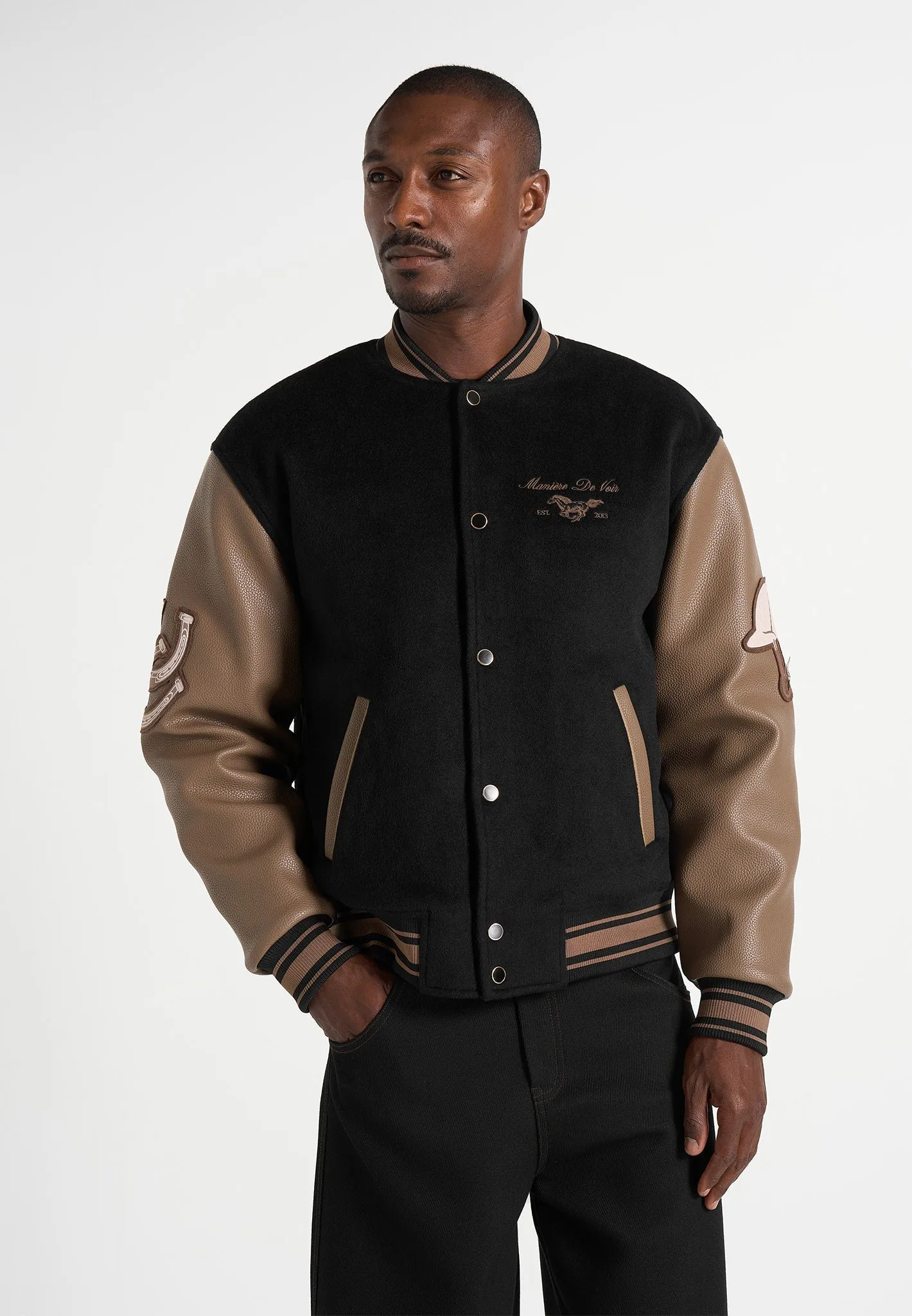 Equestrian Wool-Blend Varsity Jacket - Black sold by Maniere De Voir product image thumbnail 4