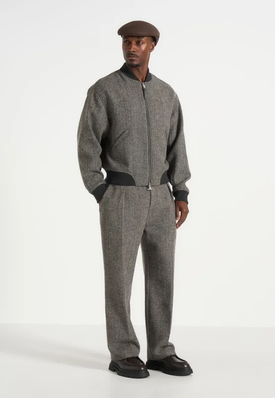 Leandro - Herringbone Wool Bomber Jacket - Grey made by Maniere De Voir