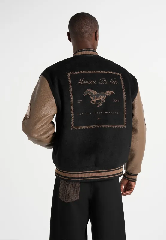 Equestrian Wool-Blend Varsity Jacket - Black made by Maniere De Voir