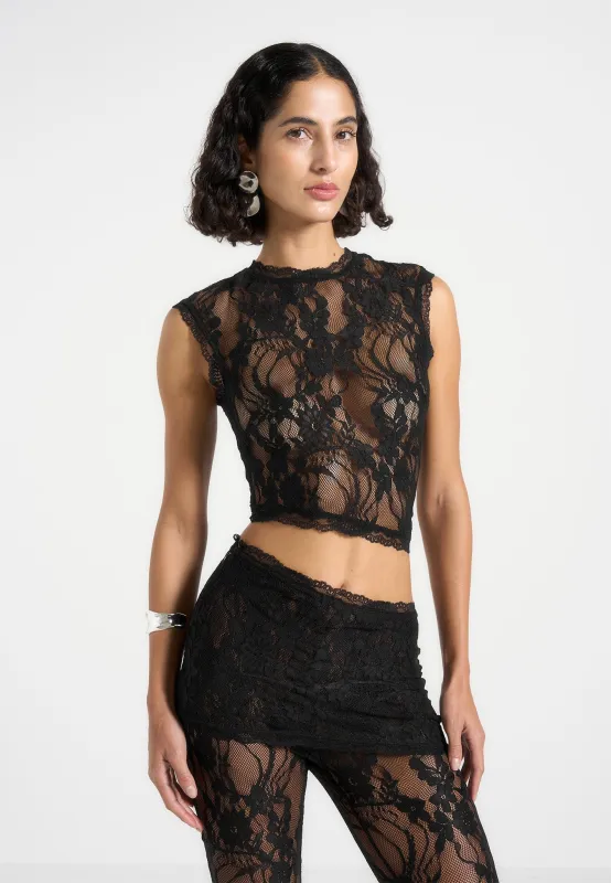 Eugenie - Lace Asymmetric Top - Black made by Maniere De Voir