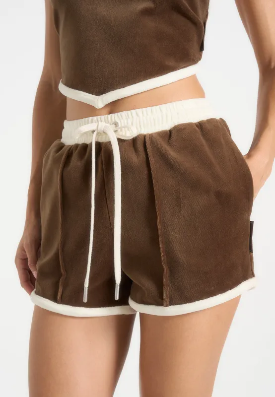 Delina - Contrast Velour Mini Shorts - Brown made by Maniere De Voir