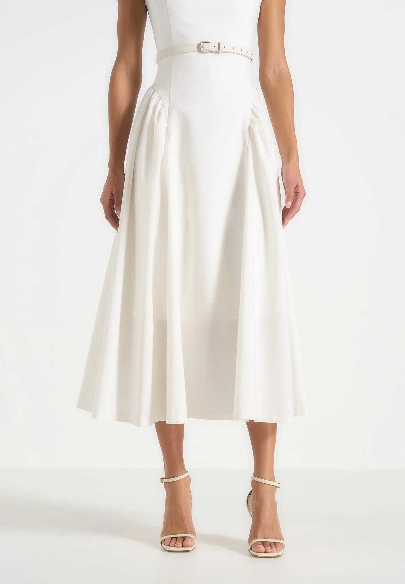 Gaia - Boat Neck Belted Pleated Midi Dress - White sold by Maniere De Voir product image thumbnail 3