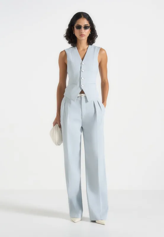 Julie - Tailored Twin Pleat Trousers - Pale Blue made by Maniere De Voir