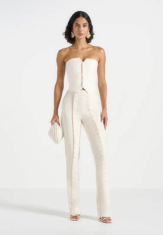 Therese - Tailored Button Detail Trousers - Off White made by Maniere De Voir