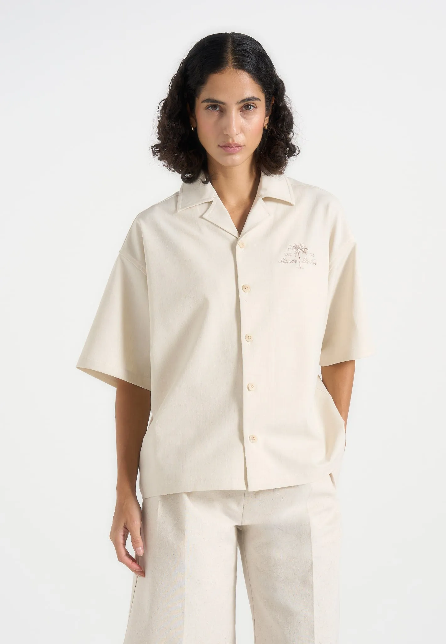 Alexis - Unisex Cote d'Azur Boxy Shirt - Cream sold by Maniere De Voir product image thumbnail 3