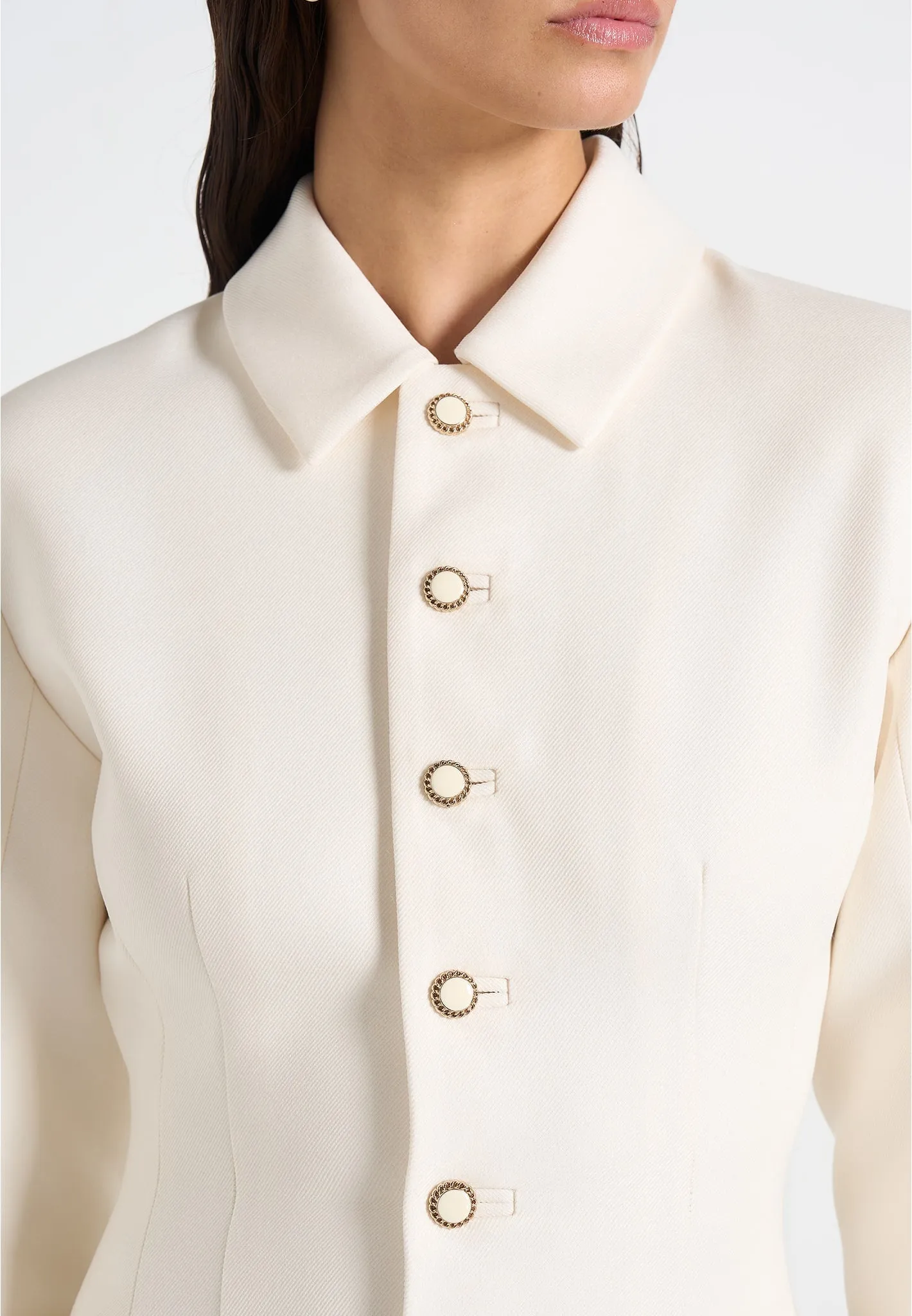 Amelie - Cinch Button Up Blazer Dress - Off White sold by Maniere De Voir product image thumbnail 2