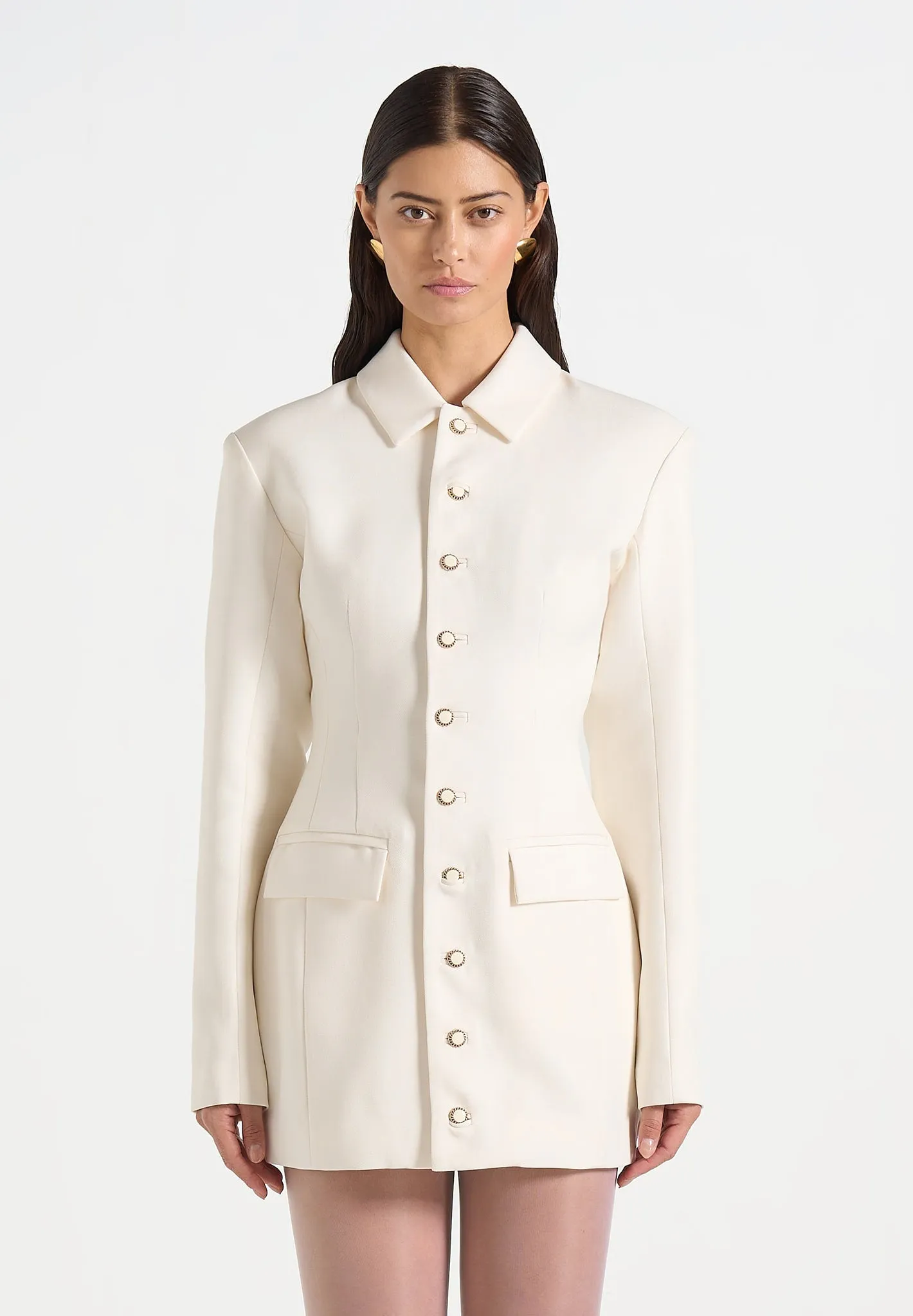 Amelie - Cinch Button Up Blazer Dress - Off White sold by Maniere De Voir product image thumbnail 3