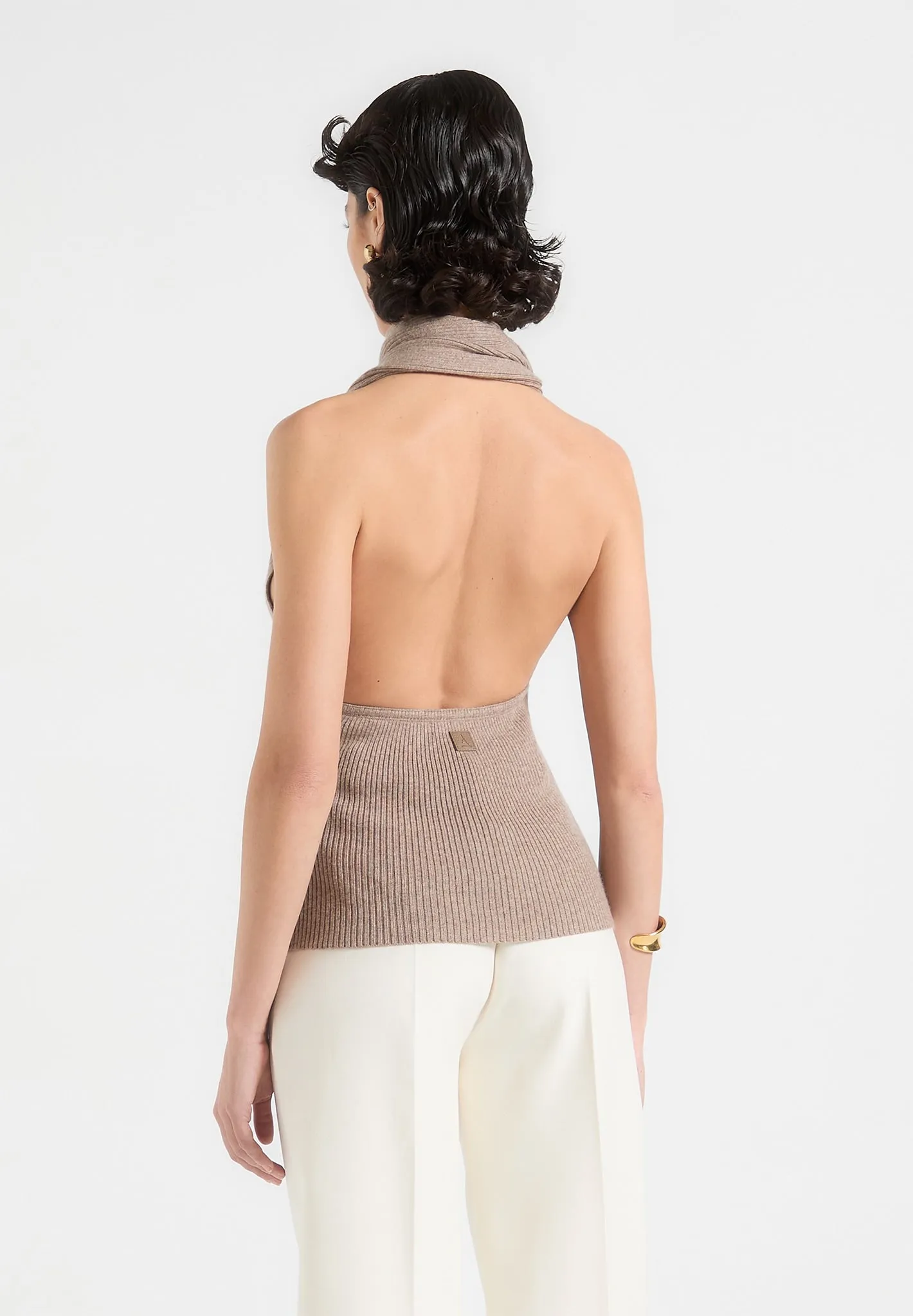 Elodie - Knitted Draped Halter Neck Top - Taupe sold by Maniere De Voir product image thumbnail 4