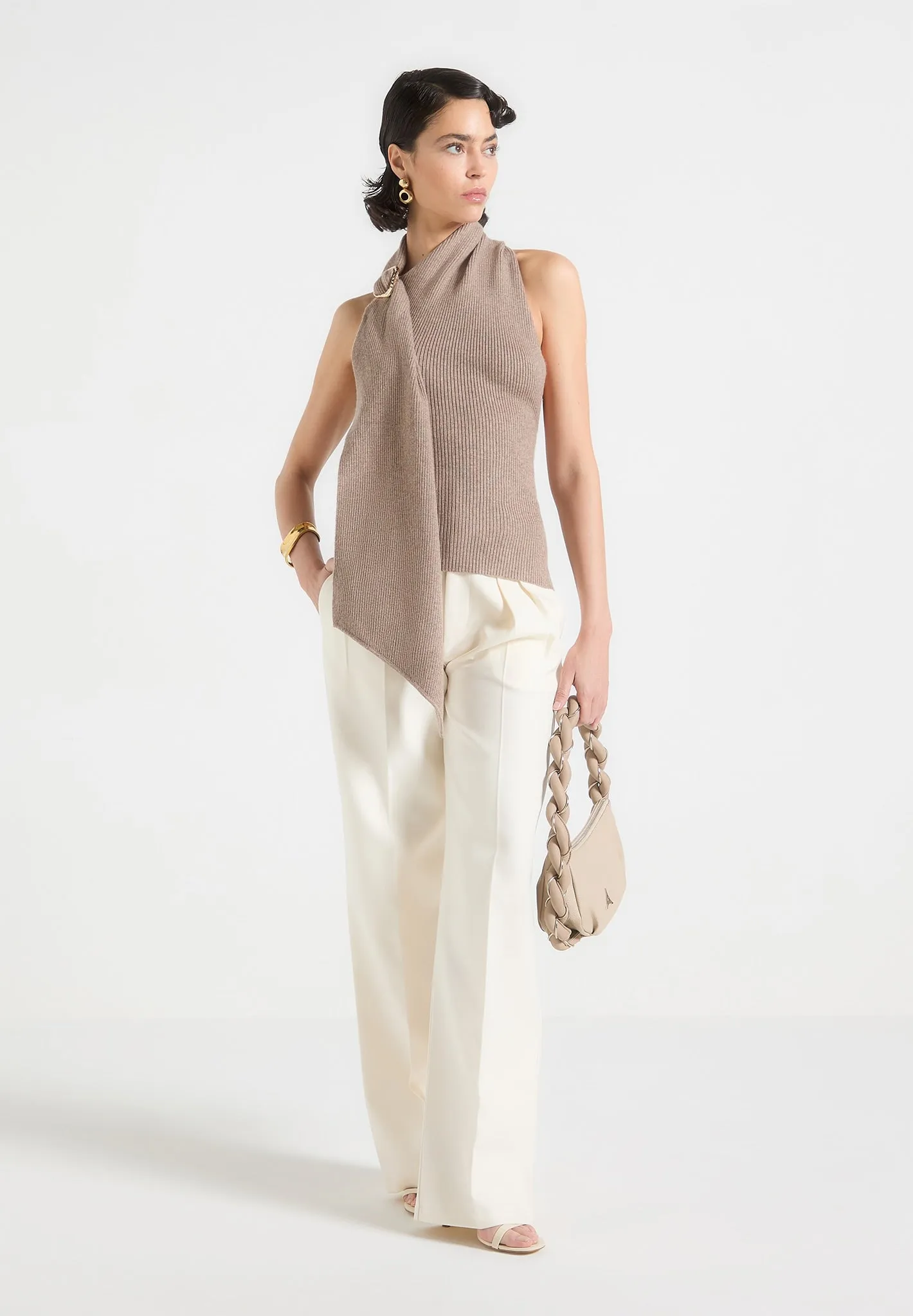 Elodie - Knitted Draped Halter Neck Top - Taupe sold by Maniere De Voir product image thumbnail 2